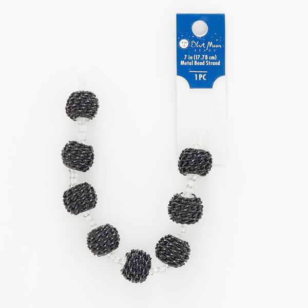 Bead, coated glass and silver-finished "pewter" (zinc-based alloy), 15mm chain-wrapped round with 3mm hole. Sold per 7-inch strand. image number 0