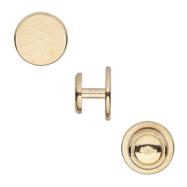 Cuff link, gold-finished brass, 12x8mm with 12mm round pad. Sold per pkg of 2 pairs. image number 0