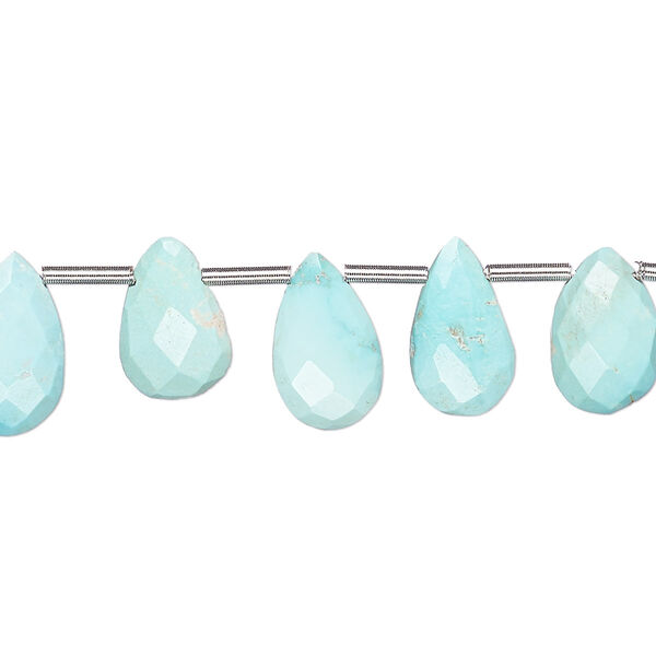 Imperial crown turquoise 1pkg18, hand-cut top-drilled faceted puffed teardrop bead natural 10x7mm-13x9mm image number 0