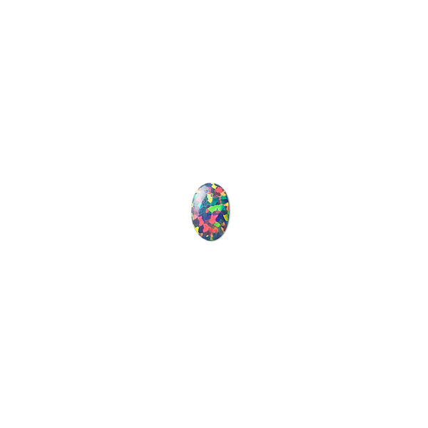 Cabochon, "opal" (silica and epoxy) (man-made), multicolored, 6x4mm calibrated oval. Sold per pkg of 2. image number 0