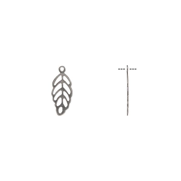 Charm, antique silver-plated brass, 11x5.5mm open leaf. Sold per pkg of 100. image number 0