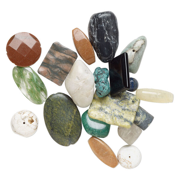 Multi-gemstone / glass 1pkg1, mixed shapes bead 1 lb mix 25x14mm-56x40mm image number 0