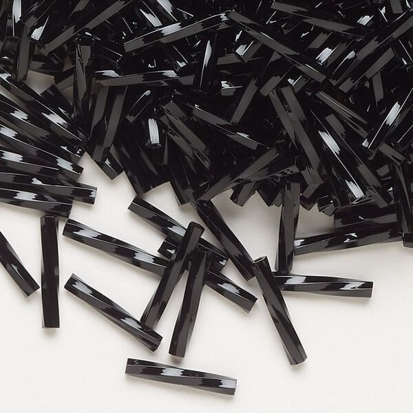 Bugle bead, Miyuki, glass, opaque black, (TW401), 12x2mm twisted. Sold per 50-gram pkg. image number 0