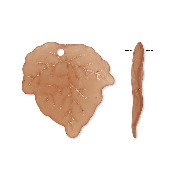 Drop, acrylic, frosted light brown, 24x23mm leaf. Sold per pkg of 100. image number 0
