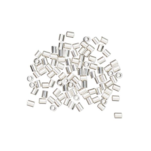 Crimp, sterling silver, 2x1.6mm smooth round tube, 1.1mm inside diameter. Sold per pkg of 100. image number 0