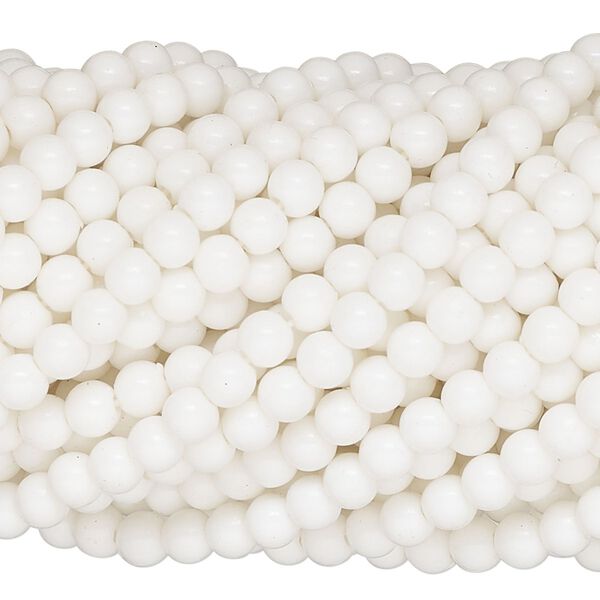 Bead, acrylic, white, 4mm round. Sold per pkg of 2 hanks, approximately 9,600 beads. image number 0
