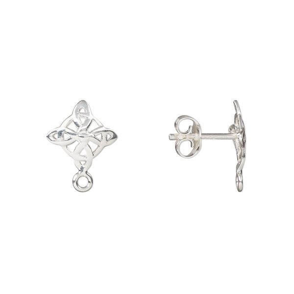 Earstud 1pkg2 sterling silver, 13.5x10mm Celtic knot / closed loop / earnuts, 1 pair image number 0