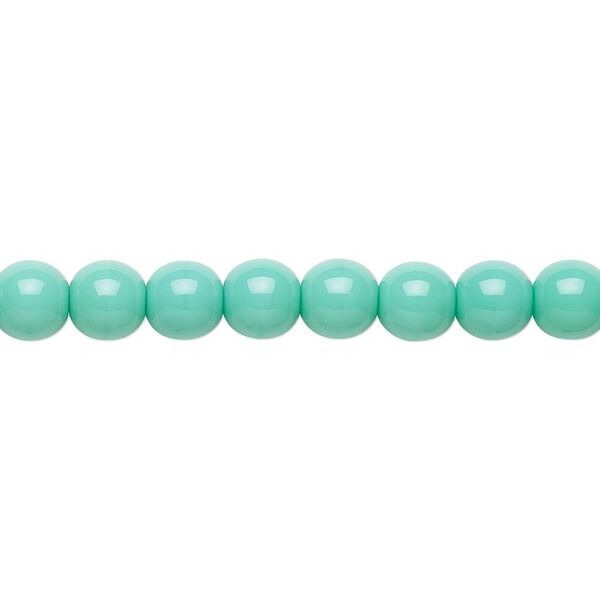 Bead, Preciosa Czech glass druk, pkg/15-1/2 to 16 inches, opaque turquoise green, 6mm round. image number 0