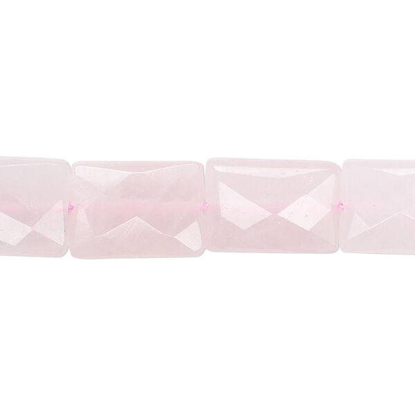 Bead, rose quartz (natural), 14x10mm faceted puffed rectangle, B grade, Mohs hardness 7. Sold per 15-1/2" to 16" strand. image number 0