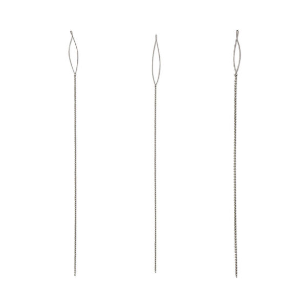 Needle, Beadalon®, stainless steel, pkg/3 variety pack, 2-1/2 inches, fine (0.30mm) / medium (0.36mm) / heavy (0.51mm) widths, collapsible-eye twisted wire. image number 0
