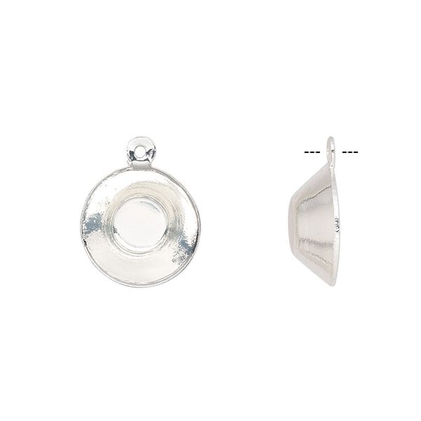 Drop, Almost Instant Jewelry®, silver-finished brass, 12.5mm with 12mm vision round setting. Sold per pkg of 10. image number 0
