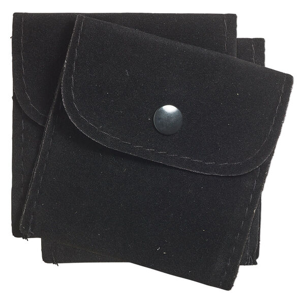 Pouch, velveteen and plastic, black, 3-inch square with snap closure. Sold per pkg of 6. image number 0