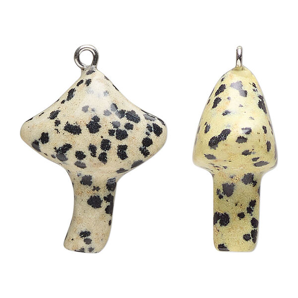 Dalmatian jasper / brass 1pkg1, imitation rhodium-plated hand-carved mushroom drop natural B- grade, 25x21.5mm image number 0