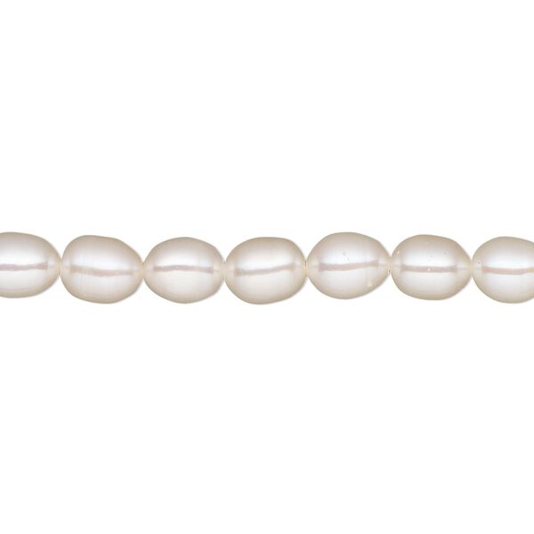 Pearl, White Lotus™, cultured freshwater (bleached), white, 5-5.5mm rice, B grade, Mohs hardness 2-1/2 to 4. Sold per 15-1/2" to 16" strand. image number 0