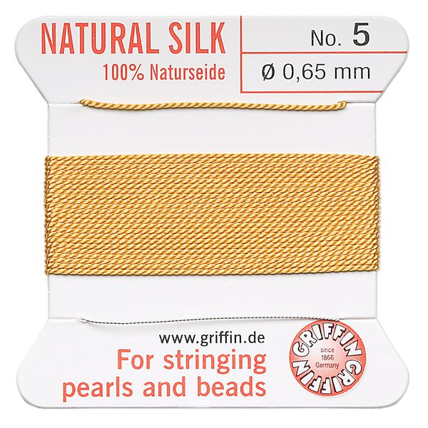 Thread, Griffin, silk, amber yellow, size #5. Sold per 2-meter card (approximately 78 inches). image number 0