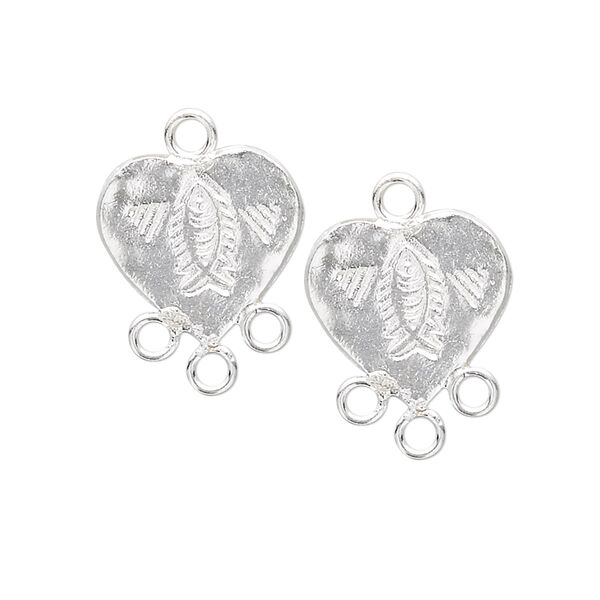 Drop, sterling silver, 21x15mm heart with fish, 3 loops. Sold per pkg of 2. image number 0