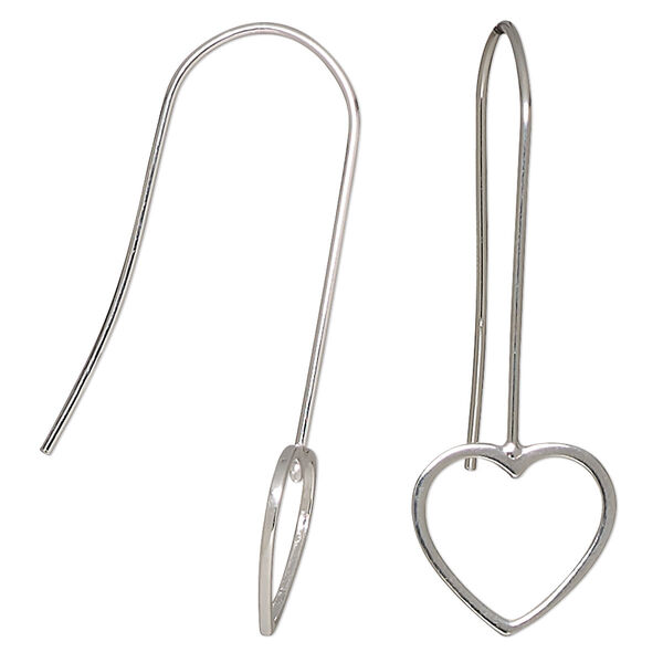Earring, Create Compliments®, sterling silver, 40.5mm fishhook with open heart. Sold per pair. image number 0