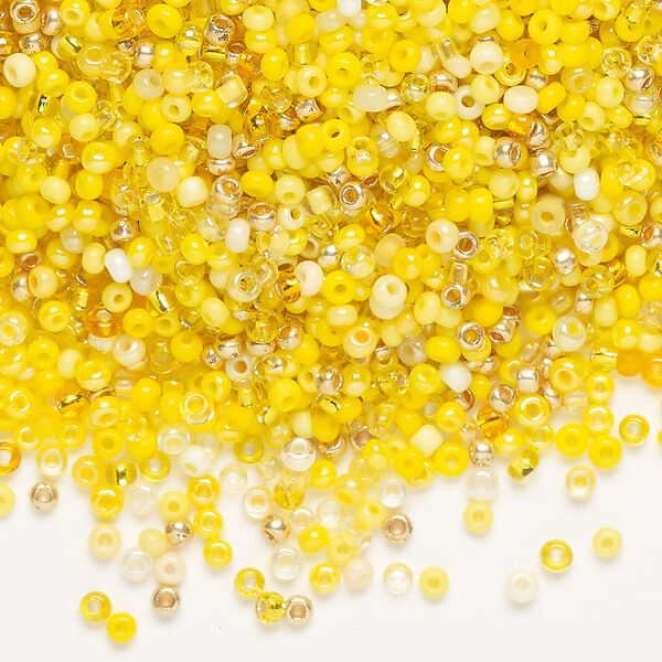 Seed bead mix, Preciosa Czech glass, pkg/50g, #11 round, opaque and translucent multi-yellow. image number 0