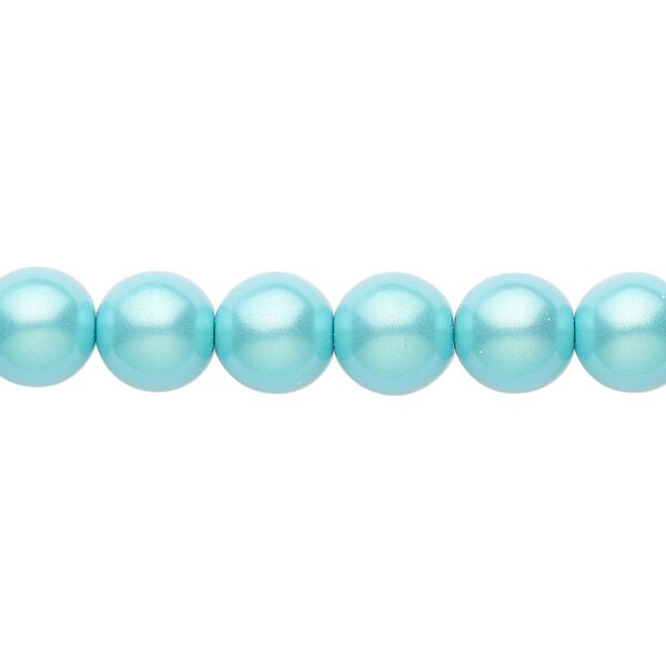 Bead, Czech pearl-coated glass druk, opaque iridescent turquoise green, 8mm round. Sold per 15-1/2" to 16" strand. image number 0