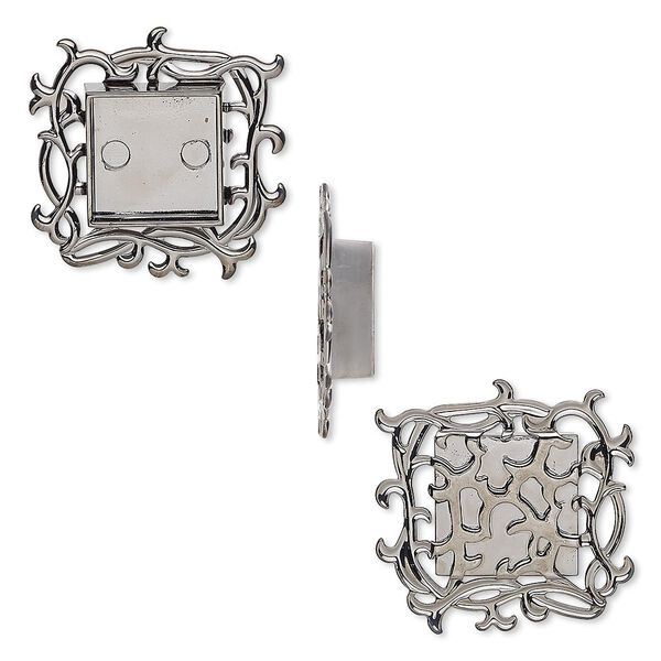 Component, gunmetal-plated "pewter" (zinc-based alloy), 35x35mm square with vines and 17x17mm non-calibrated square setting. Sold individually. image number 0