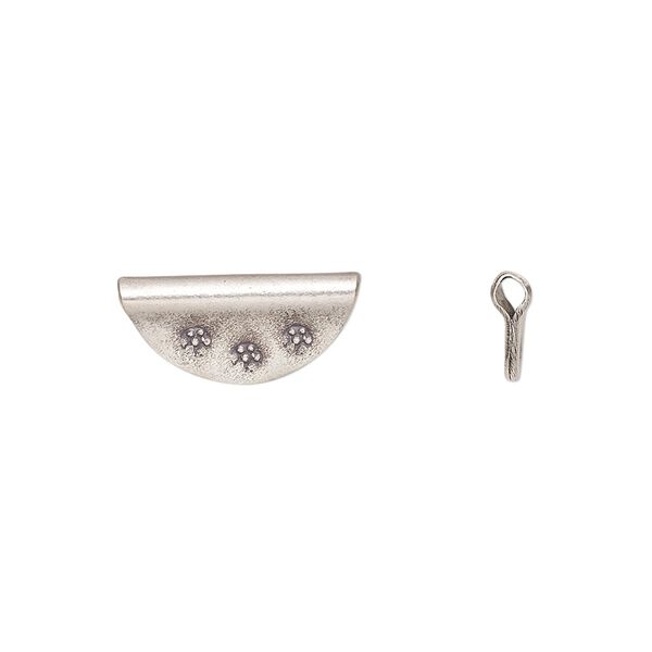 Bead, Hill Tribes, antiqued sterling silver, 15x7mm flat half-round with flowers. Sold per pkg of 4. image number 0