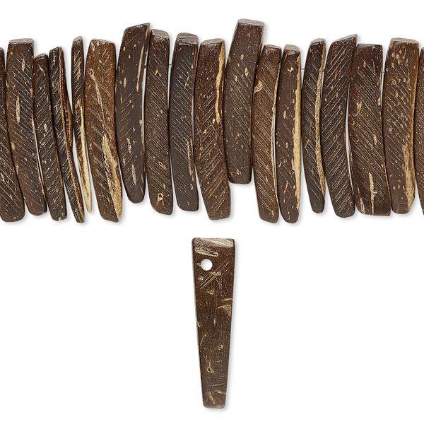 Bead, coconut palm wood (waxed), dark, 25x4mm hand-cut top-drilled stick. Sold per 15-1/2" to 16" strand. image number 0