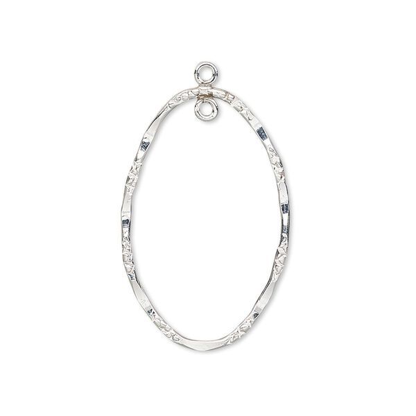 Drop, sterling silver-filled, 28x18mm double-sided hammered and textured open oval with loop. Sold individually. image number 0
