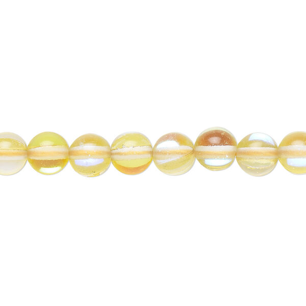 Bead, iridescent glass, transparent yellow, 6mm round. Sold per 15-1/2" to 16" strand. image number 0