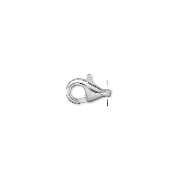 Clasp, lobster claw, silver-plated brass, 10x6mm. Sold per pkg of 10. image number 0