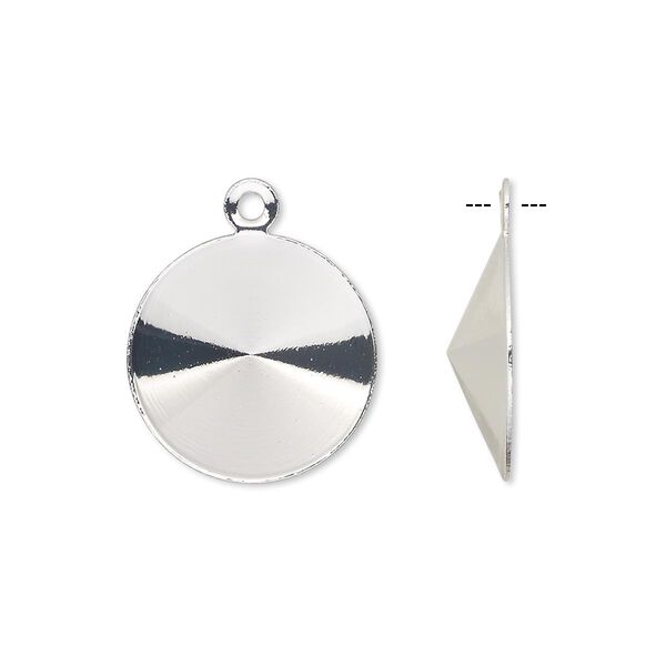 Drop, Almost Instant Jewelry®, silver-finished brass, 17mm round with 16mm rivoli setting. Sold per pkg of 10. image number 0