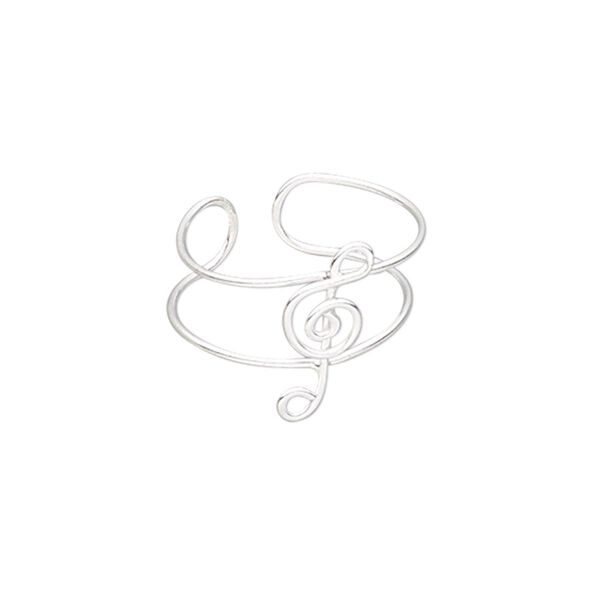 Ring, silver-plated brass, 15mm wide with 15x6mm treble clef, adjustable. Sold individually. image number 0