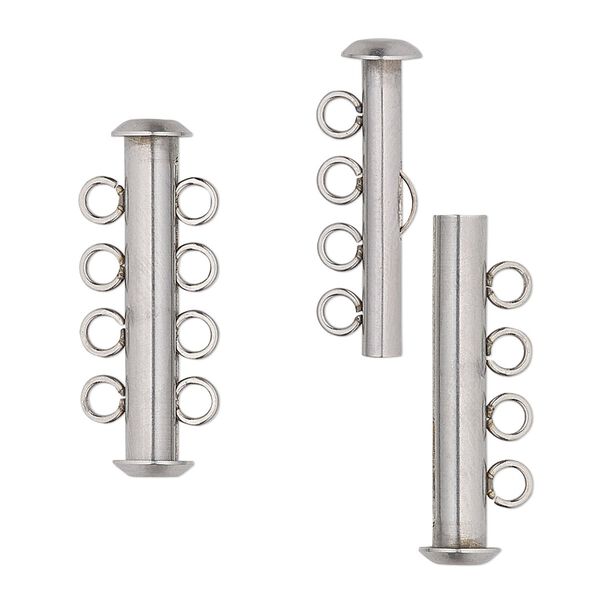 Clasp, 4-strand slide lock, stainless steel, 26x6mm tube. Sold per pkg of 4. image number 0
