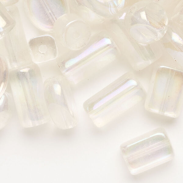 Bead mix, glass, pkg/100g, clear AB, 6mm-15x7mm mixed shapes. image number 0