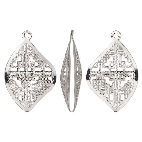 Drop, stainless steel, 22x16mm double-sided domed freeform with textured cutout geometric design. Sold per pkg of 6. image number 0