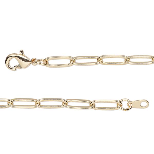 Chain, gold-finished brass, 3.8mm paperclip, 36 inches with lobster claw clasp. Sold individually. image number 0