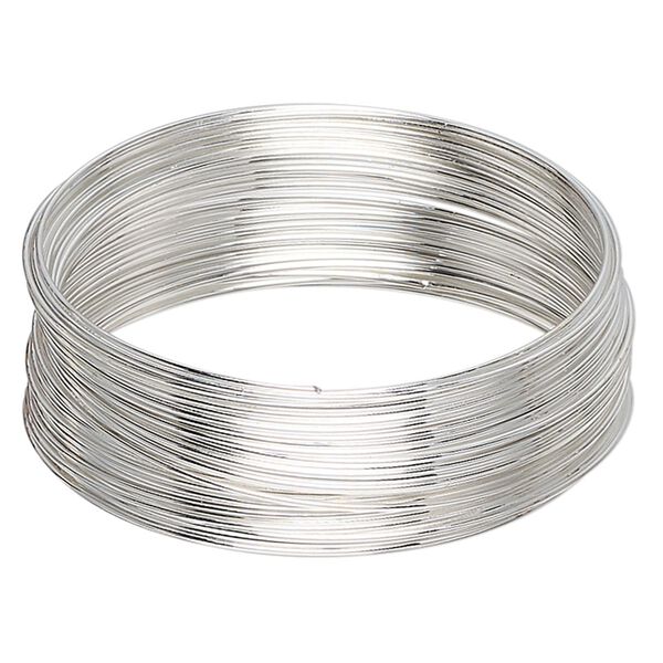Memory wire, silver-plated carbon steel, 2-1/4 inch bracelet, 0.65-0.75mm thick. Sold per 1-ounce pkg, approximately 50 loops. image number 0