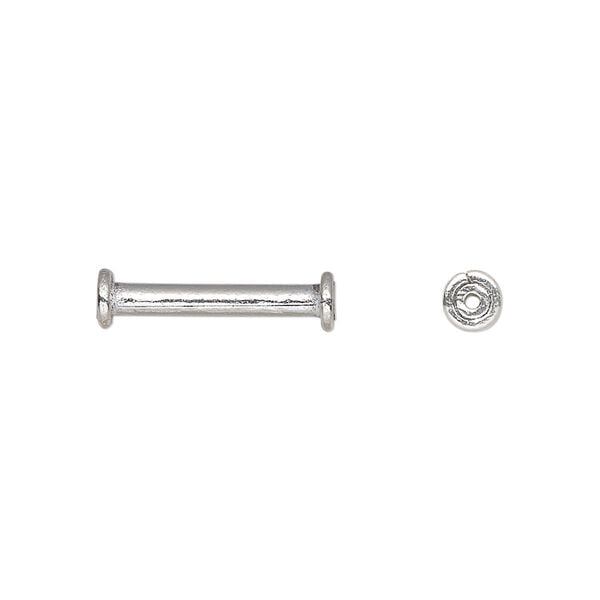 Bead, silver-plated copper, 18x5mm round tube with rimmed ends. Sold per pkg of 12. image number 0