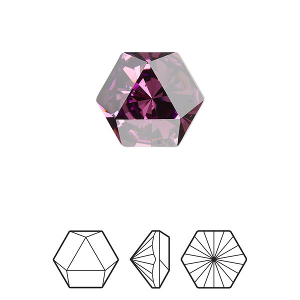 Fancy stone 1pk amethyst foil back, Crystal Passions® 16x14mm prismatic hexagon 4699 image number 0