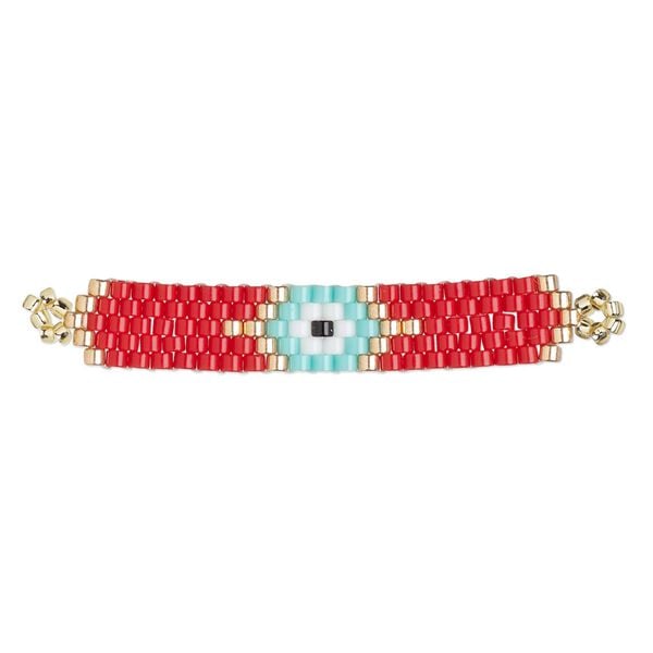 Focal, Creative Touch, glass, red and multicolored, 40x7mm rectangle with wards-off-the-evil-eye design. Sold individually. image number 0