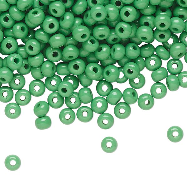 Seed bead, Preciosa Ornela Czech glass, pkg/500g, #6 rocaille, opaque green, (53250). image number 0