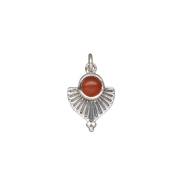 Carnelian / sterling silver 1pkg1, fan drop antiqued 14x11.5mm image number 0