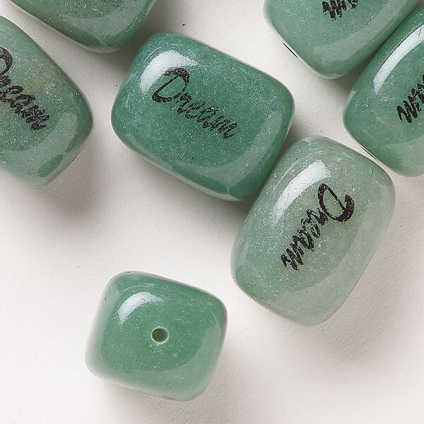 Green aventurine / enamel 1pkg10, puffed rectangle "Dream" bead natural 17x13mm-18x14mm image number 0