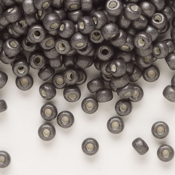 Seed bead, Miyuki, glass, pkg/25g, #6 rocaille, opaque matte galvanized graphite, (RR-2092). image number 0