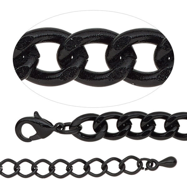 Chain, black-finished steel and brass, 6.8mm curb, 7-1/2 inches with 2-inch extender chain and lobster claw clasp. Sold individually. image number 0