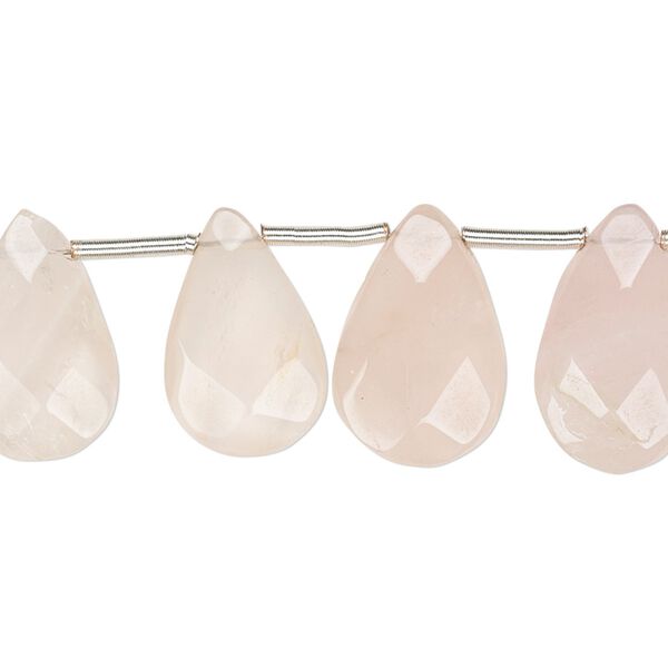 Rose quartz 1pkg15, hand-cut top-drilled faceted puffed teardrop bead natural 14x11mm-18x12mm image number 0