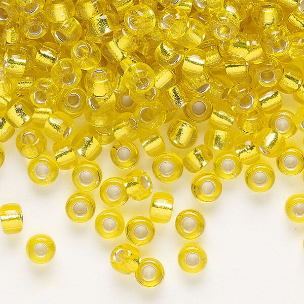 Seed bead, Miyuki, glass, pkg/250g, #6 rocaille, transparent silver-lined yellow (RR-6). image number 0