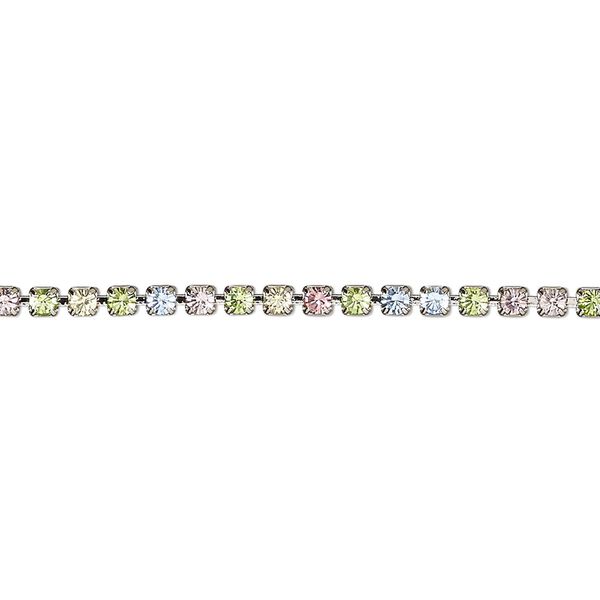 Cupchain, VINTAGE Crystal™, imitation rhodium-plated brass and crystal, multi-pastel, 2.2mm round. Sold per pkg of 1 meter. image number 0