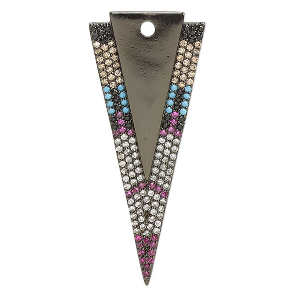Focal, cubic zirconia and black-finished brass, multicolored, 41x17.5mm single-sided arrowhead. Sold individually. image number 0