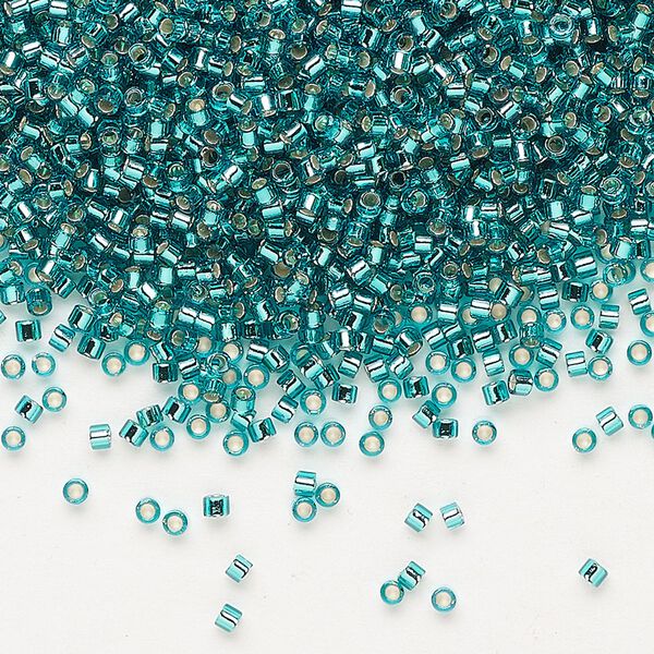 Seed bead, Delica®, glass, pkg/250g, #11 round, transparent silver-lined teal (DB-1208). image number 0
