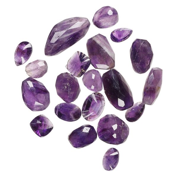 Amethyst 1pkg1, hand-cut top-drilled / center-drilled faceted mixed shapes bead natural 2 oz mix 13x10mm-33x16mm image number 0